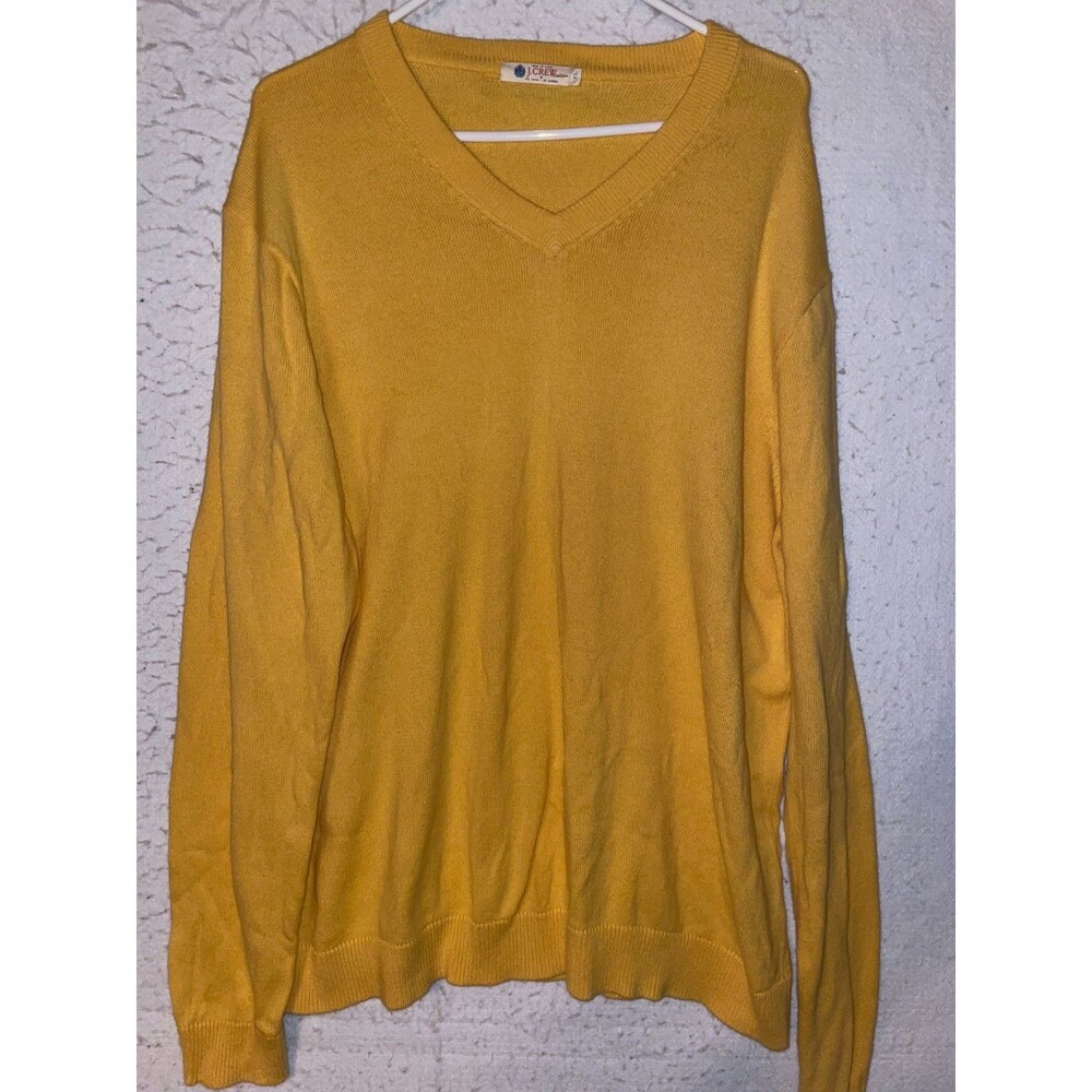 J Crew Sweater Mens XL Yellow Cotton Cashmere Long Sleeve V-Neck Pullover Knit